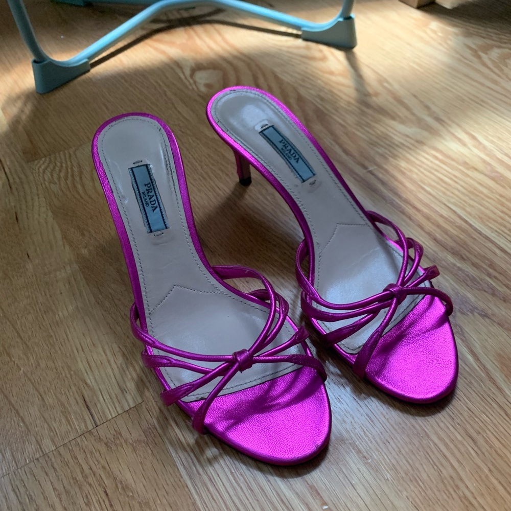 Prada metallic mules in fuchsia, size 7